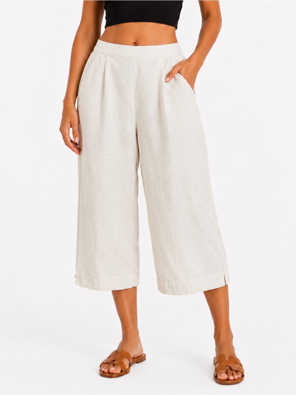 Jaclyn Smith Classic Women’s Small White Linen Blend Wide Leg Capri Pants NWT